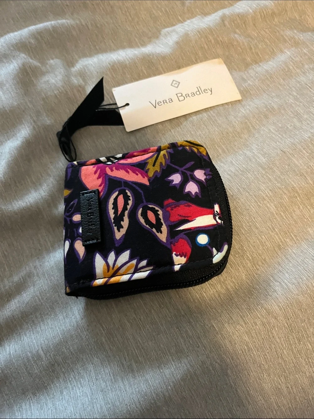 Vera Bradley Navy Floral Zip Around Wallet with Pink & Red Accents